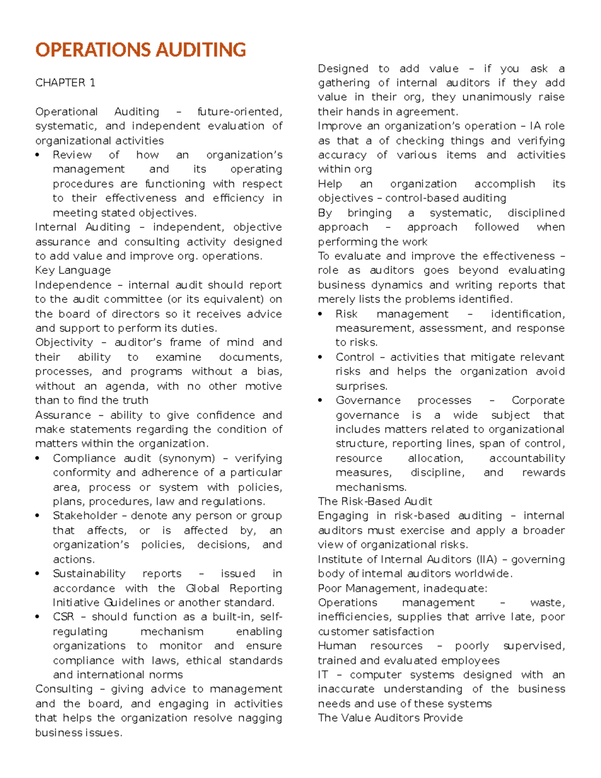 Chapter 1 - Operational Auditing Overview and Key Concepts - Studocu