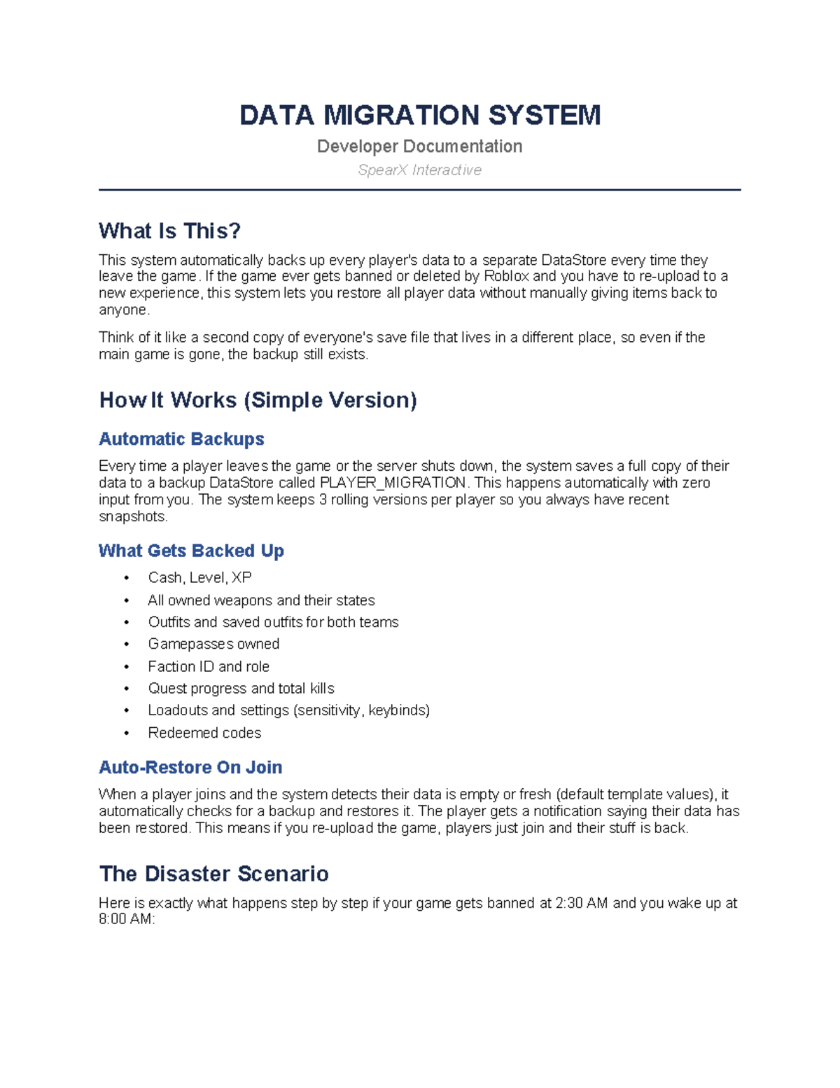 DATA MIGRATION SYSTEM Developer Documentation for SpearX Interactive ...