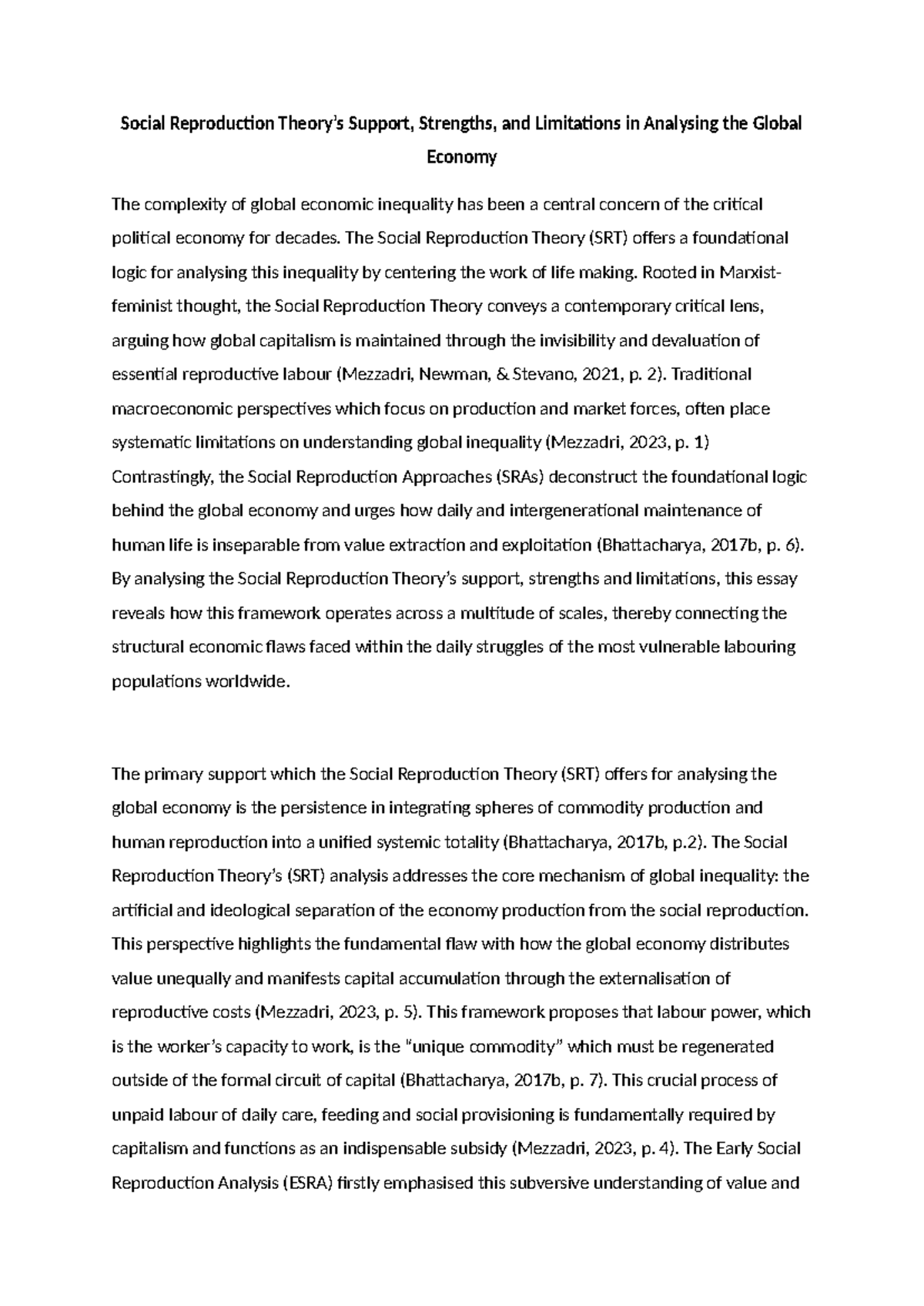 Social Reproduction Theory (SRT): Analyzing Global Economic Inequality ...