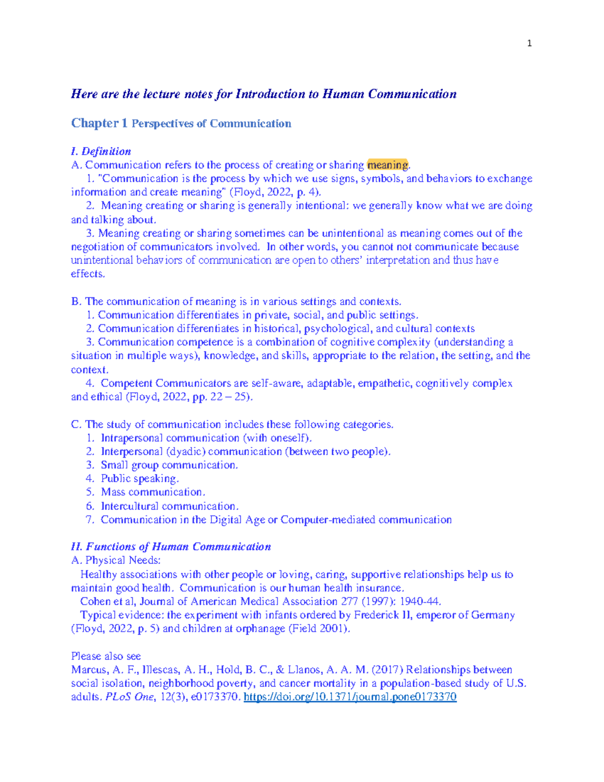 COM101 Lecture Notes: Introduction to Human Communication - Studocu