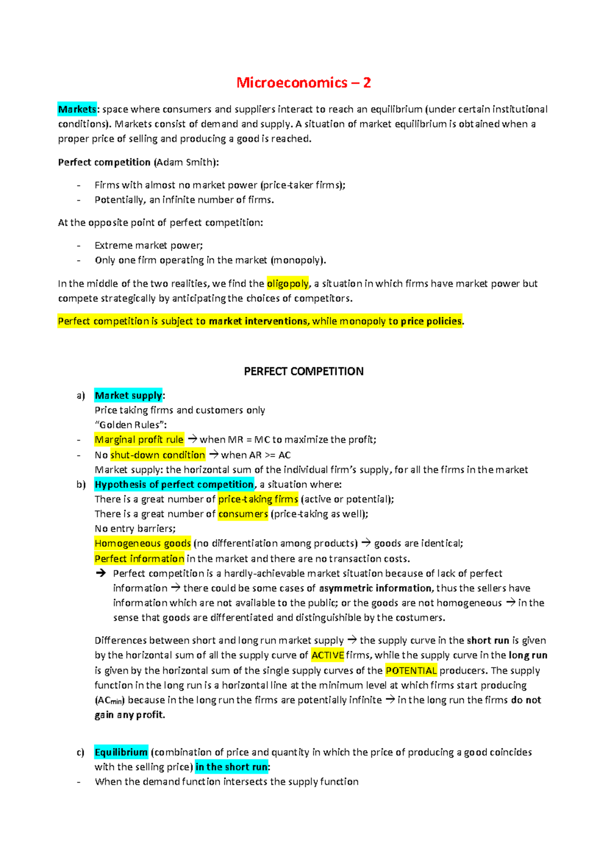 Microeconomics 2 - Lecture Notes for Final Exam Preparation - Studocu