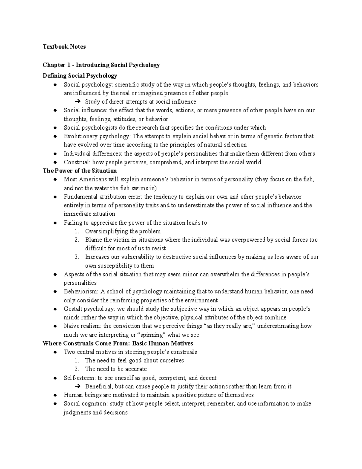 Social PSYC 101: Chapter 1 & 2 Notes on Social Psychology - Studocu