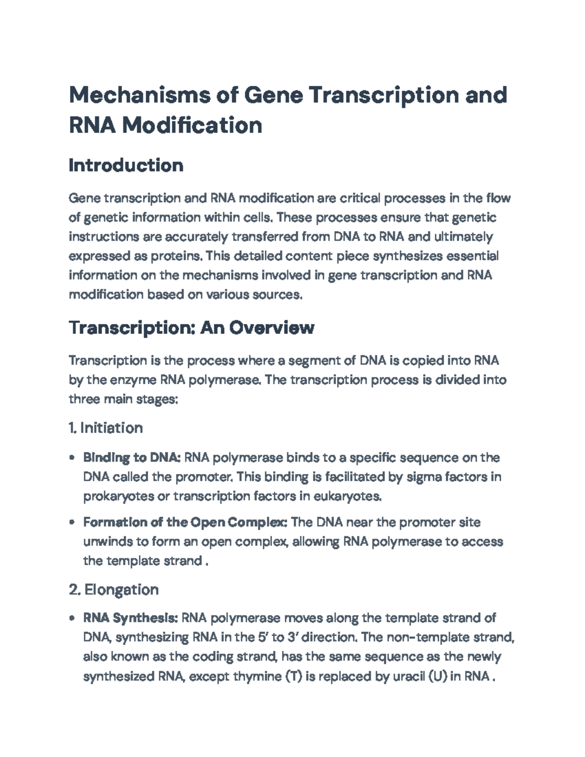 Gene Transcription Mechanisms and RNA Modification Overview ...