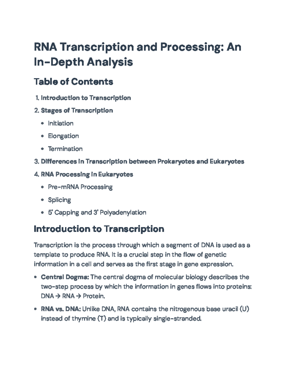 RNA Transcription and Processing: A Comprehensive Overview - RNA ...