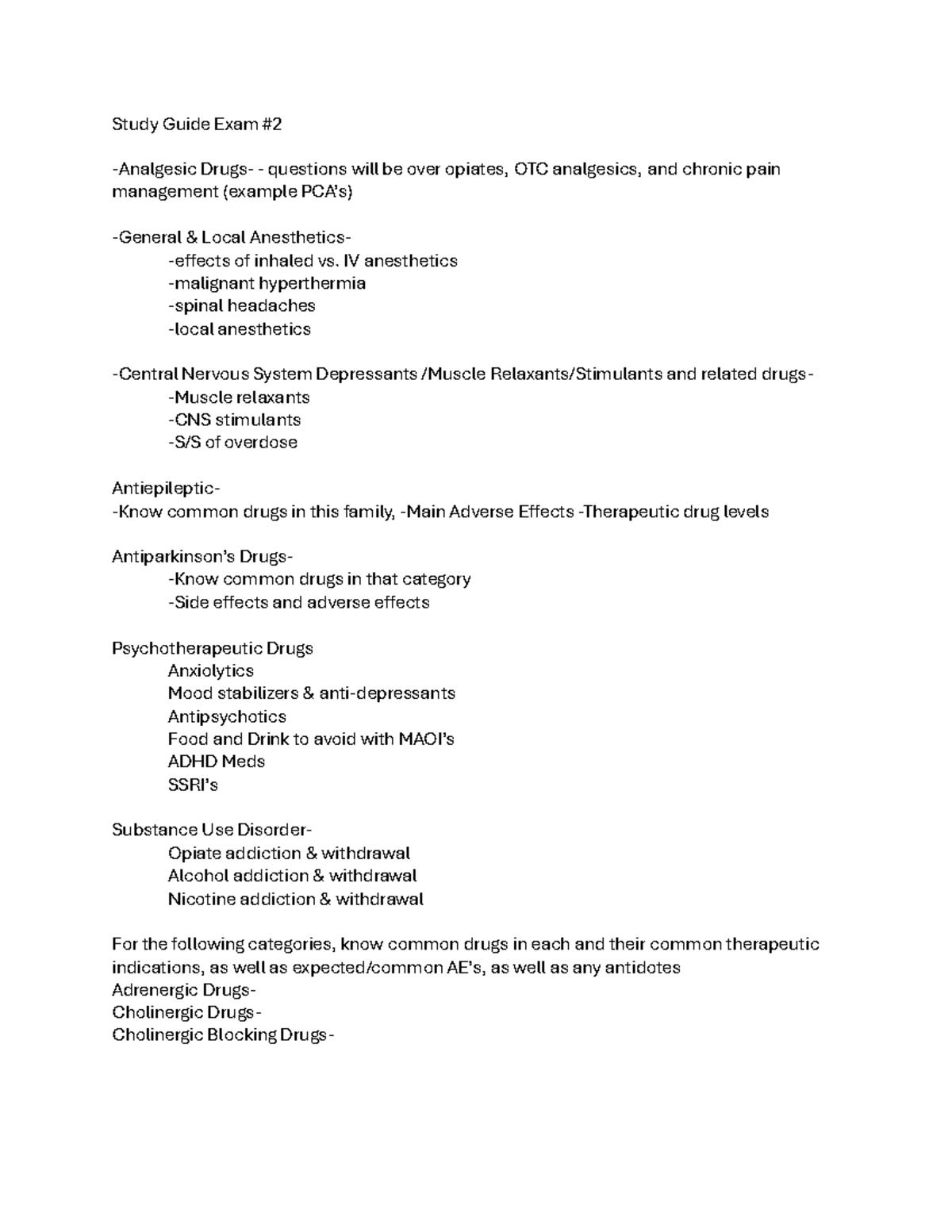 Pharm 202 Final Exam Study Guide: Analgesics & CNS Drugs Overview - Studocu