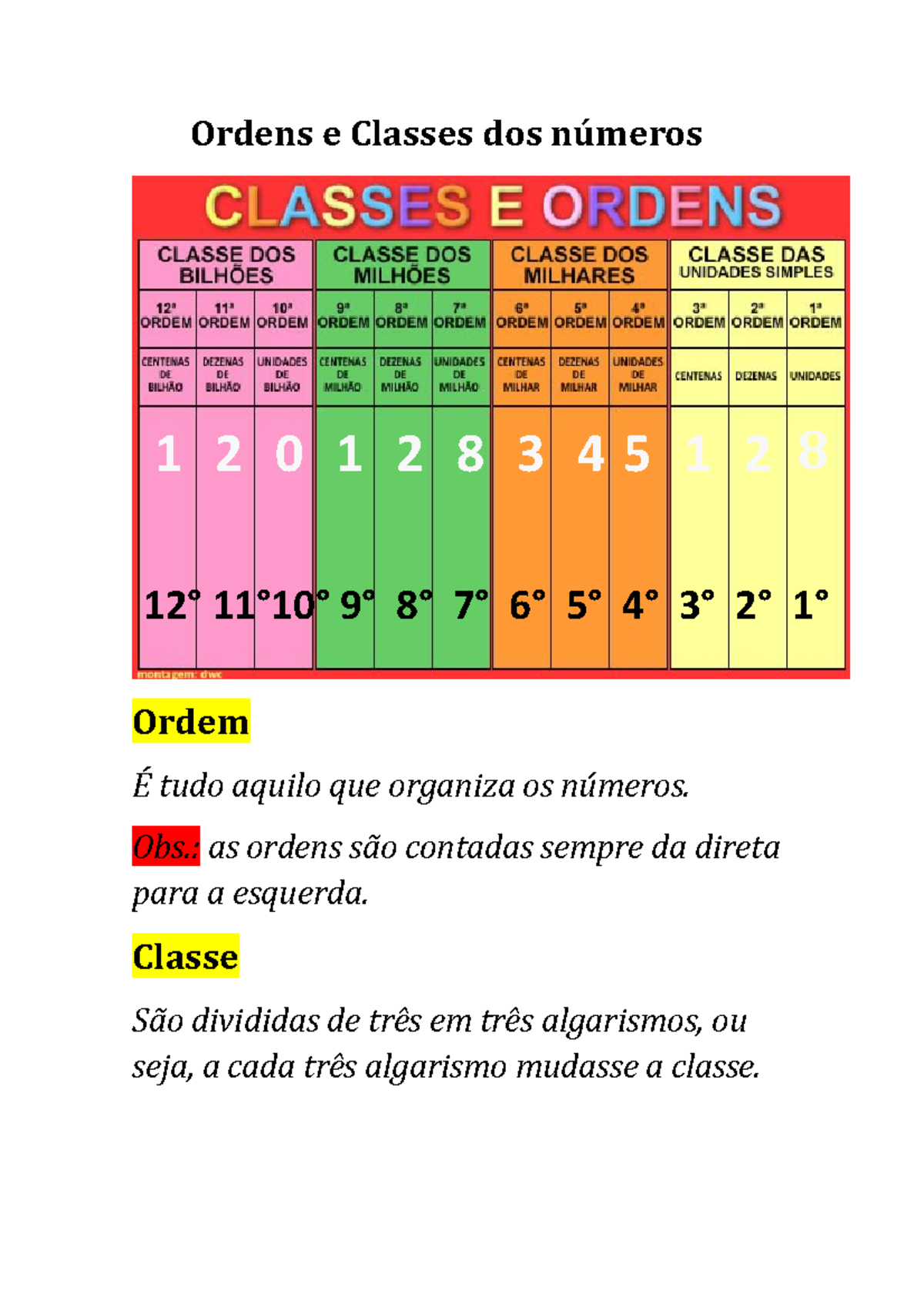 Ordem e Classe dos Números: Entendendo a Estrutura Numérica - Studocu