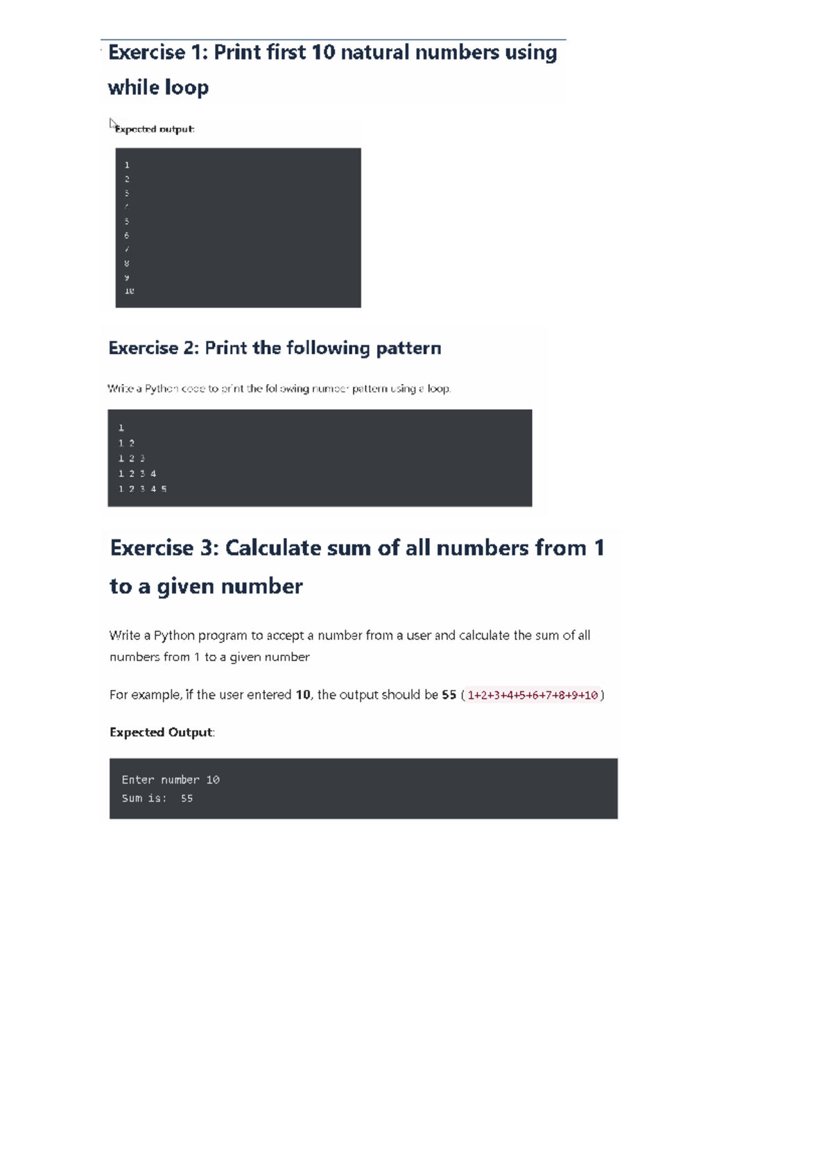 Bài tập Python: Loop for và while - Exercises 1-18 - Studocu