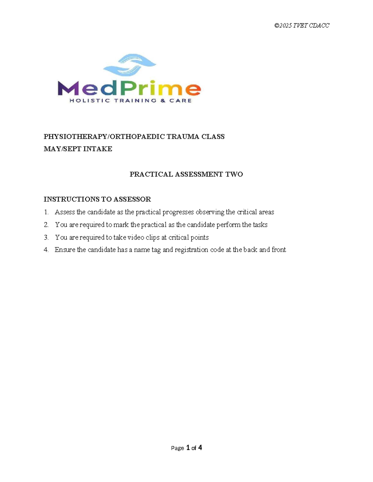 TVET CDACC First Aid & CPR Practical Assessment Checklist - Studocu