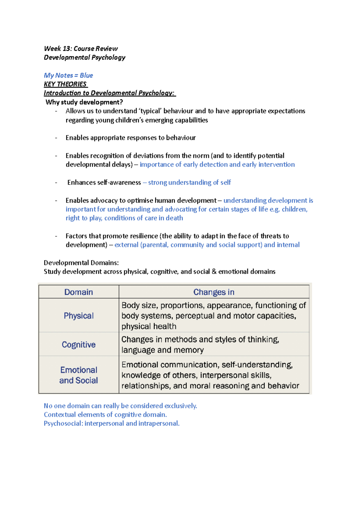Week 13 Notes on exam - Week 13: Course Review Developmental Psychology ...
