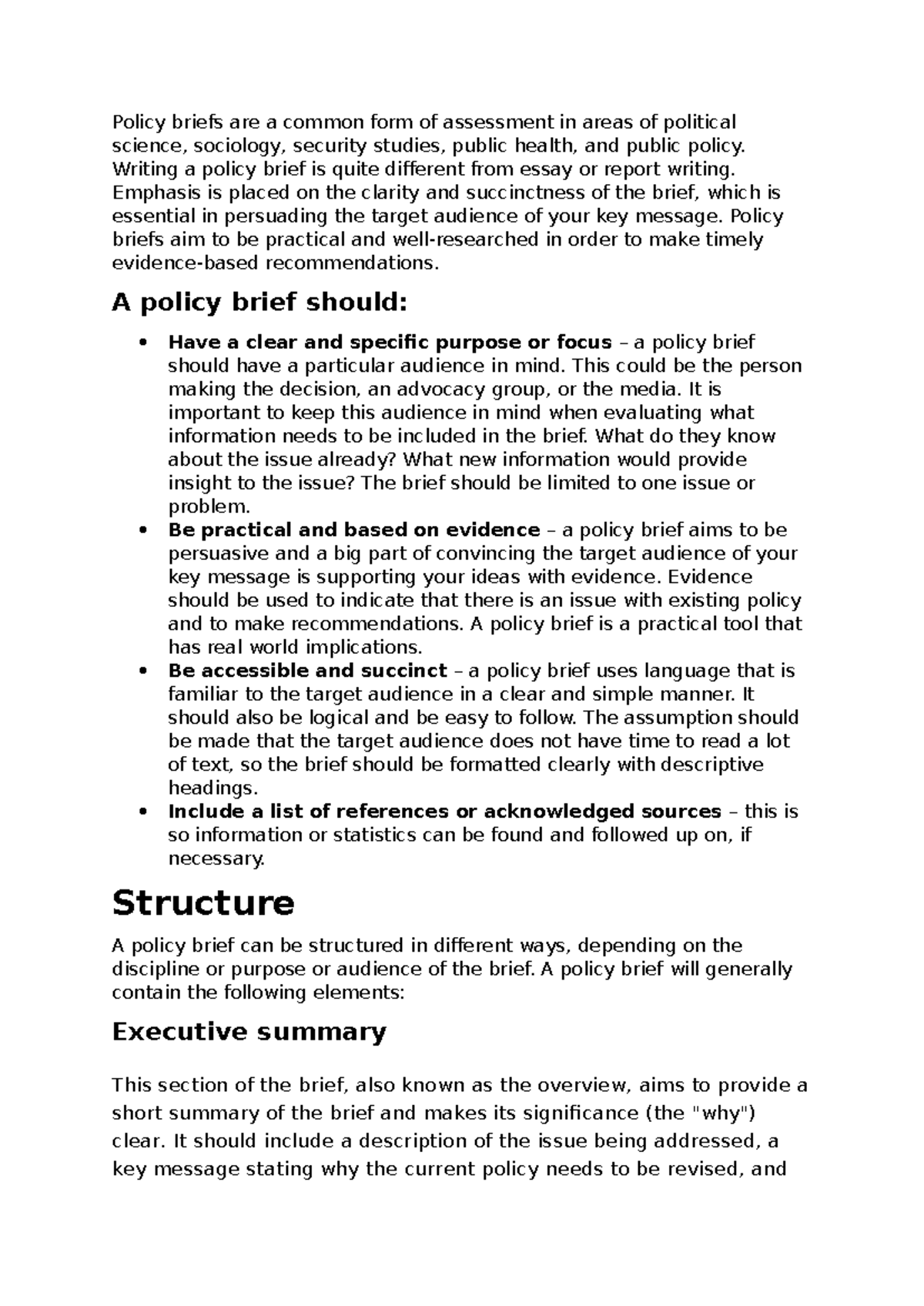 Policy Brief Template - Assignment Guide for Clarity and Structure ...