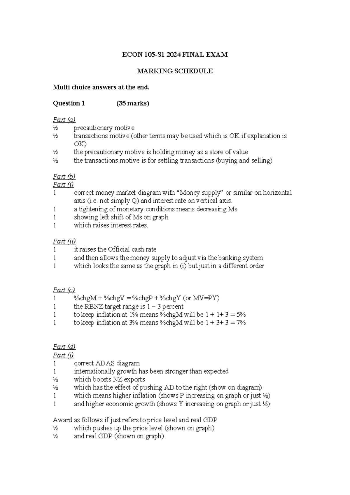 ECON 2024 FINAL EXAM ANSWERS & MARKING SCHEDULE - Studocu