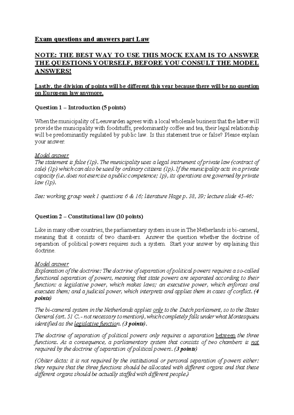 Mock Exam Answers for LAW 24-25: Key Questions & Model Responses ...