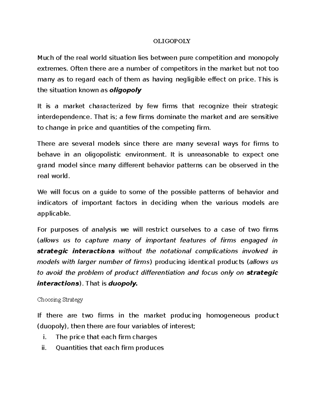 Oligopoly - Lecture Notes (Course Code: ECO301) with Practice ...