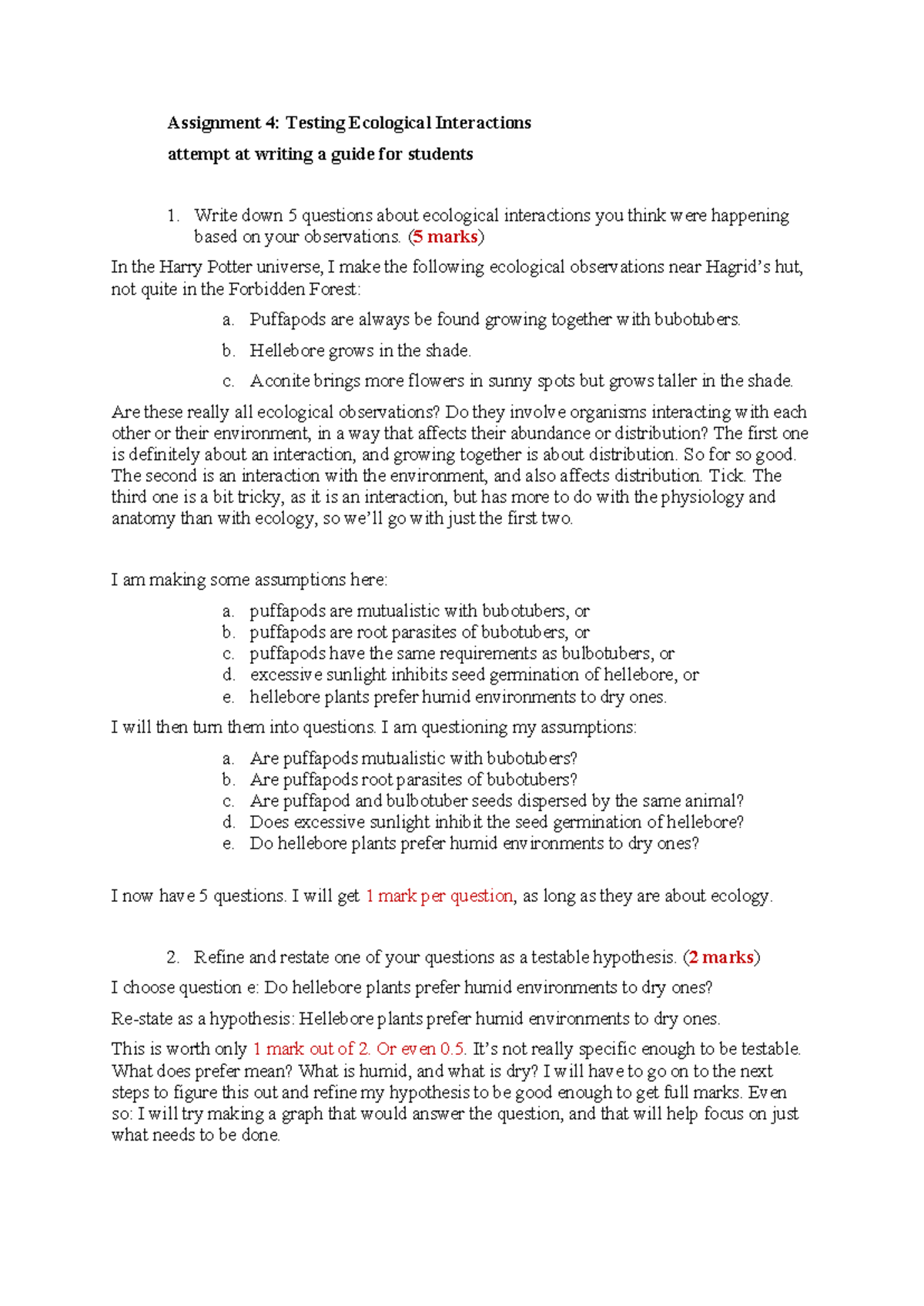 BIOL1003 Assignment 4: Guide to Ecological Interactions and Hypothesis ...