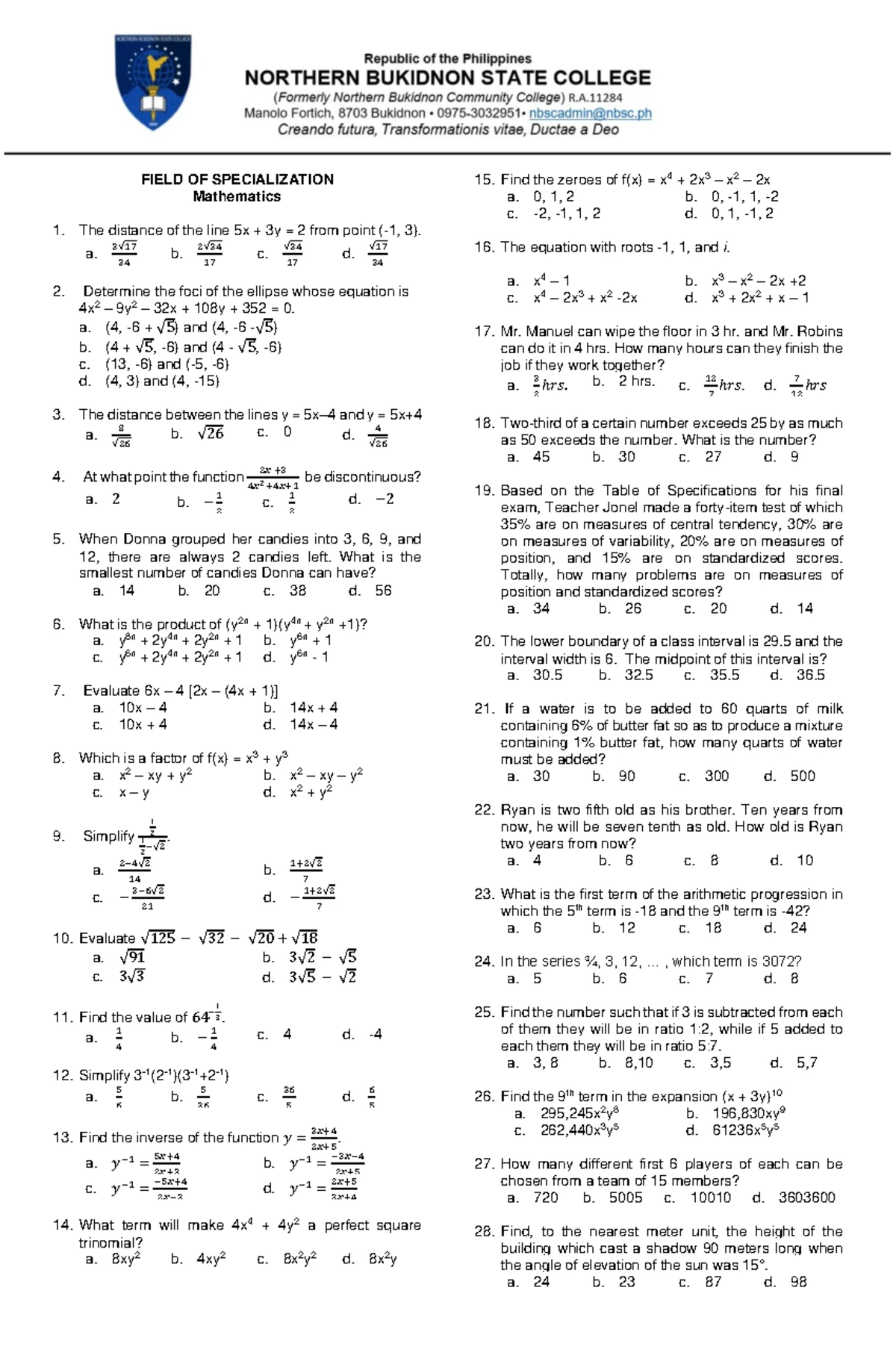 Gen Ed Math (Reviewer 1) - Comprehensive Review Material for Exams ...