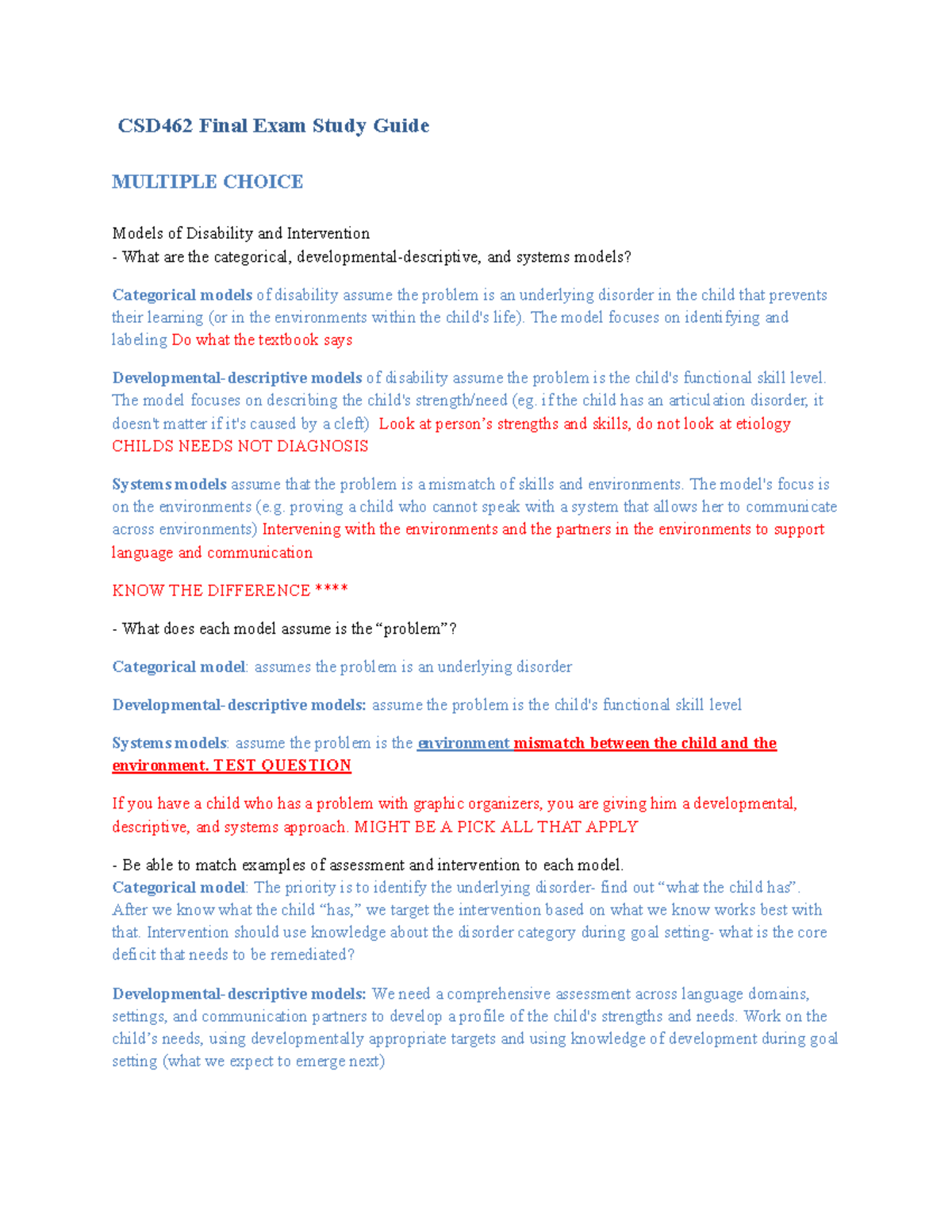 CSD462 Final Exam Study Guide - Studocu
