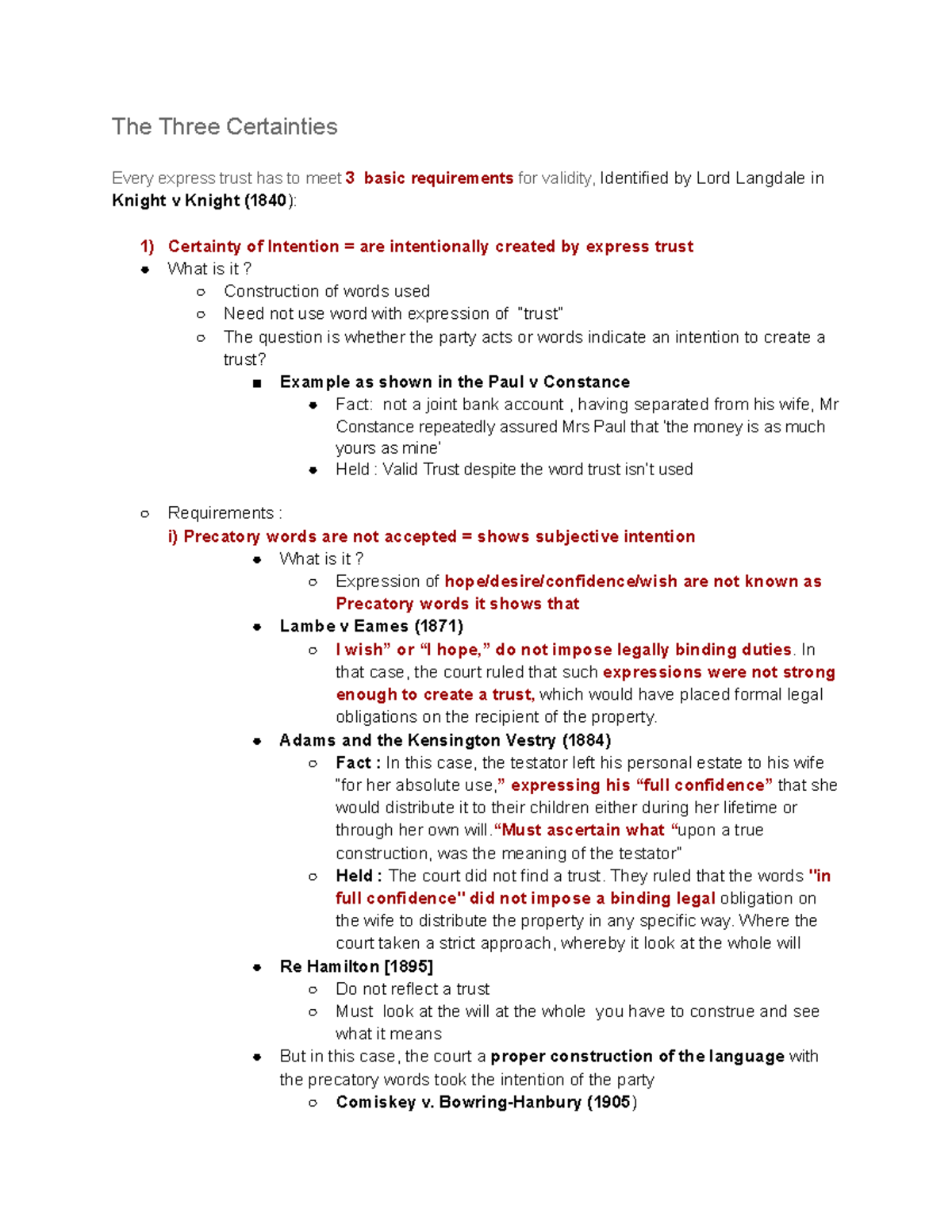 L2 - 3 Certainties: Requirements for Validity of Express Trusts - Studocu