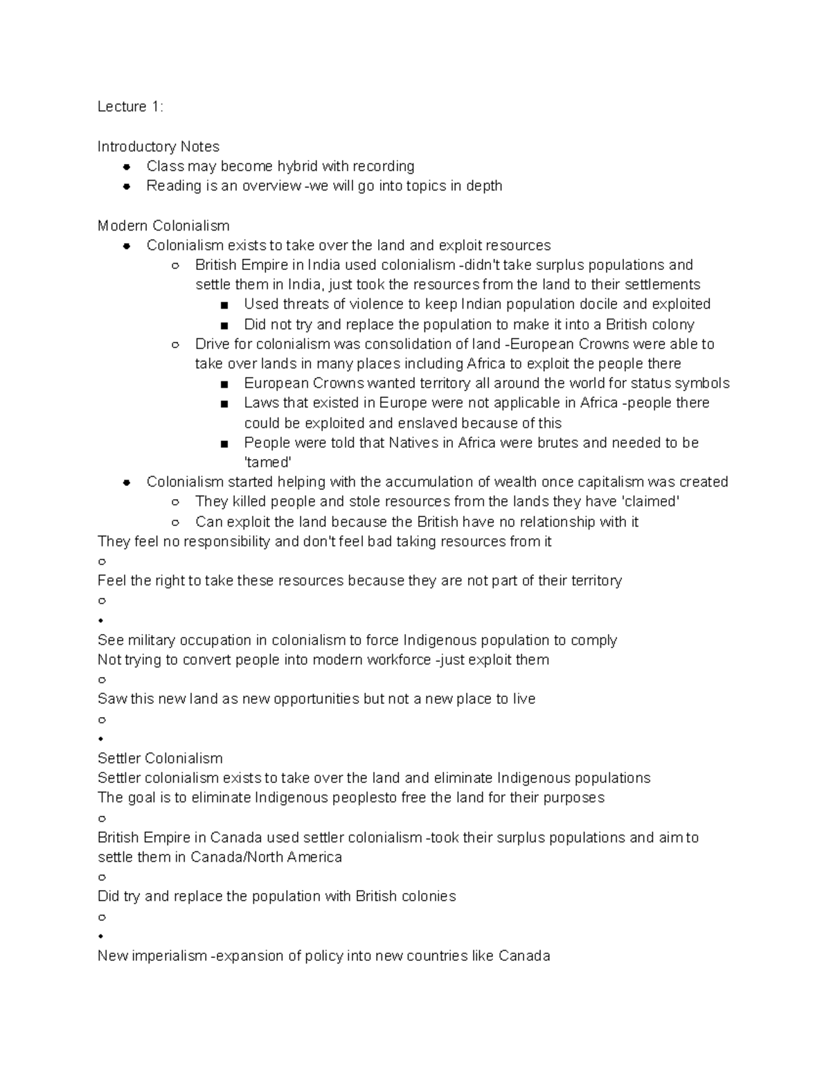 EAS 2101 Midterm Notes: Insights on Modern Colonialism and Settler ...