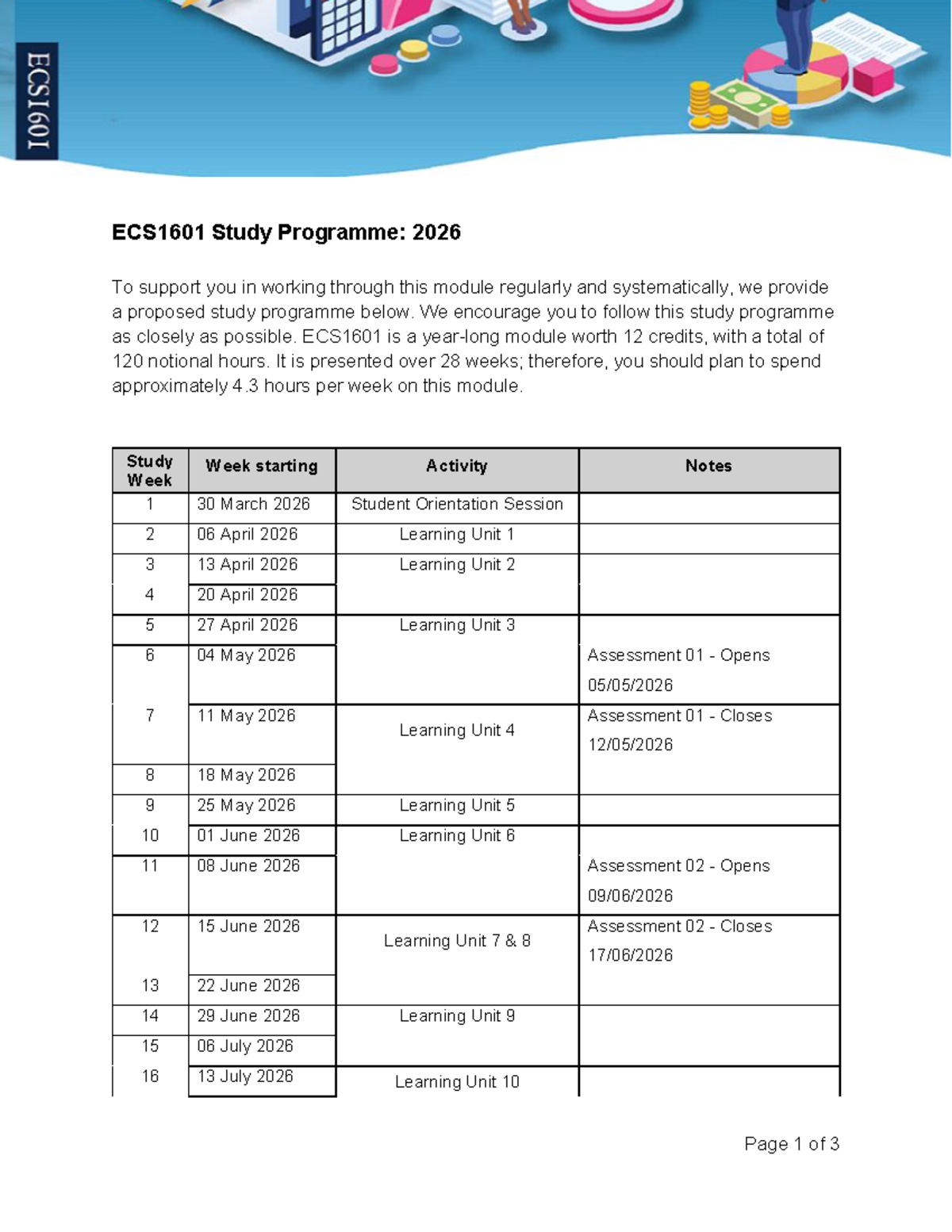 ECS1601 Study Programme 2026 - Studocu
