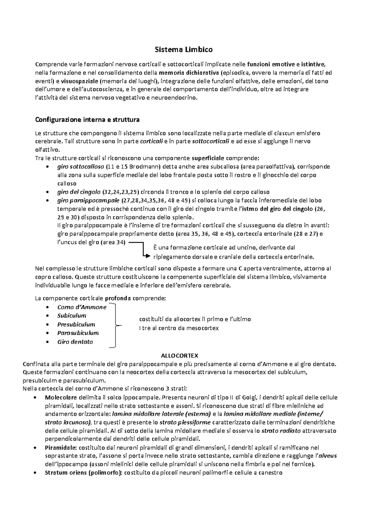 Sistema Limbico: Anatomia dell - Document Preview