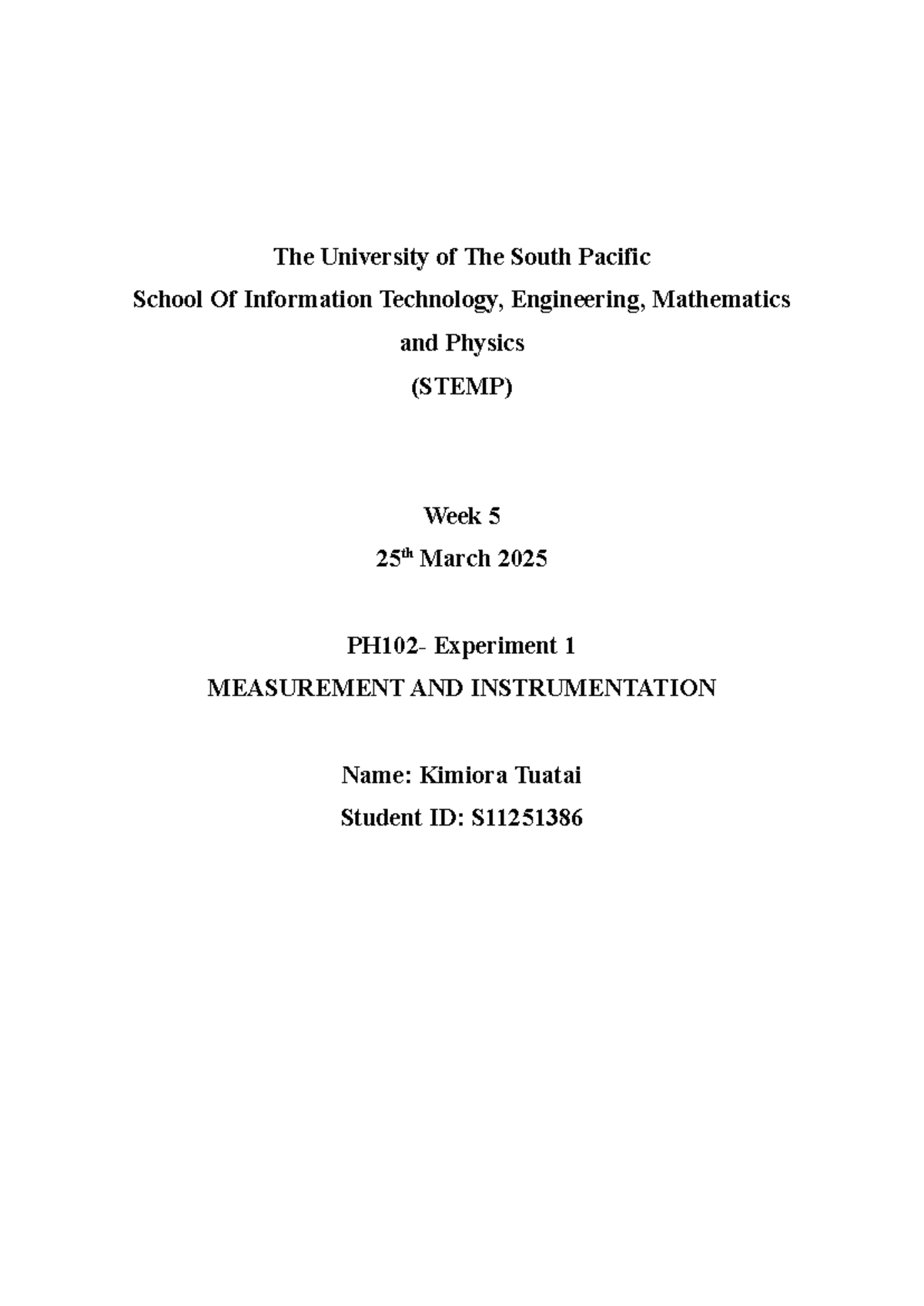 PH1O12 Lab 1: Measurement & Instrumentation Experiment Report - Studocu
