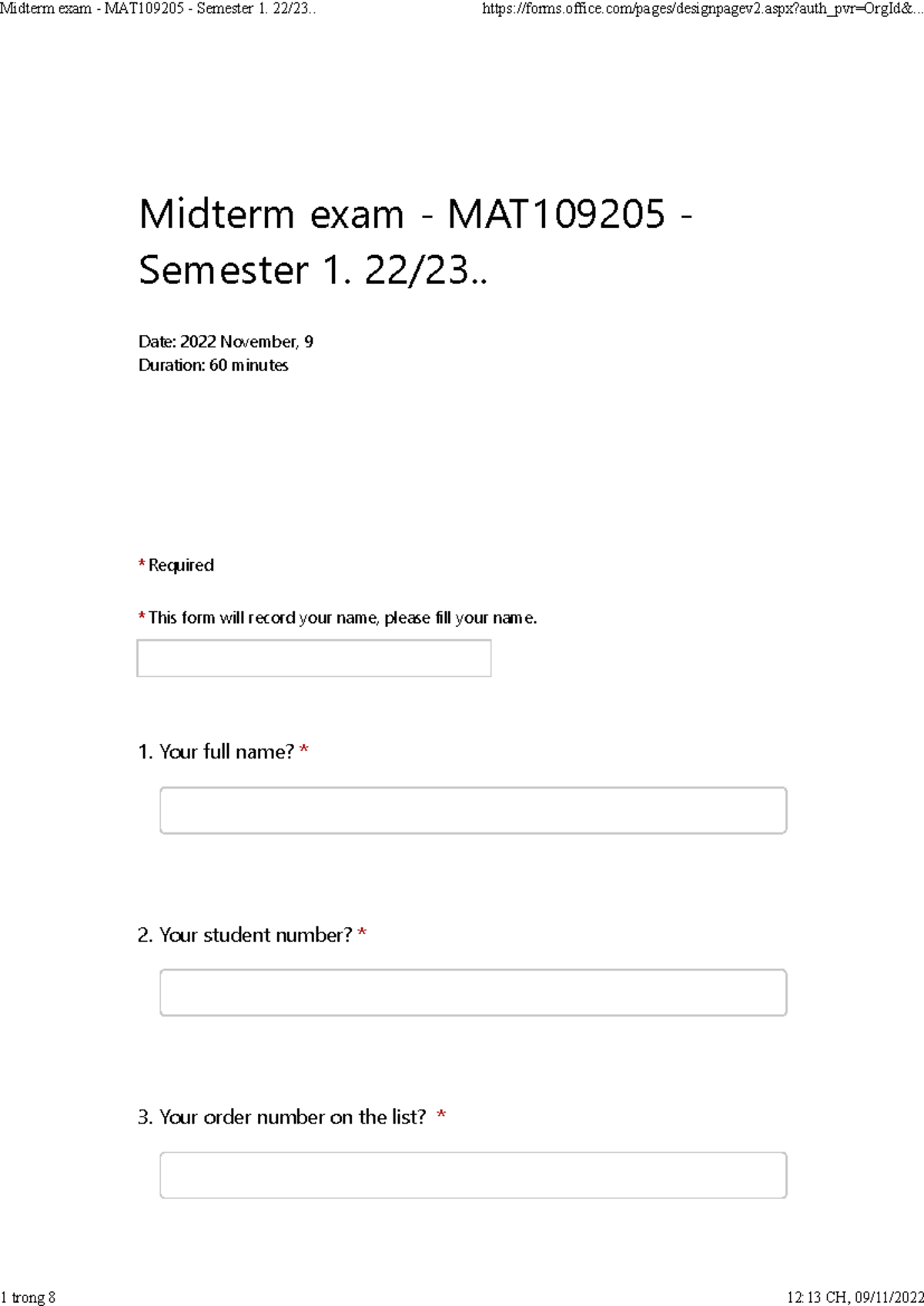 Midterm (Advanced Mathematics) - Required This form will record your ...