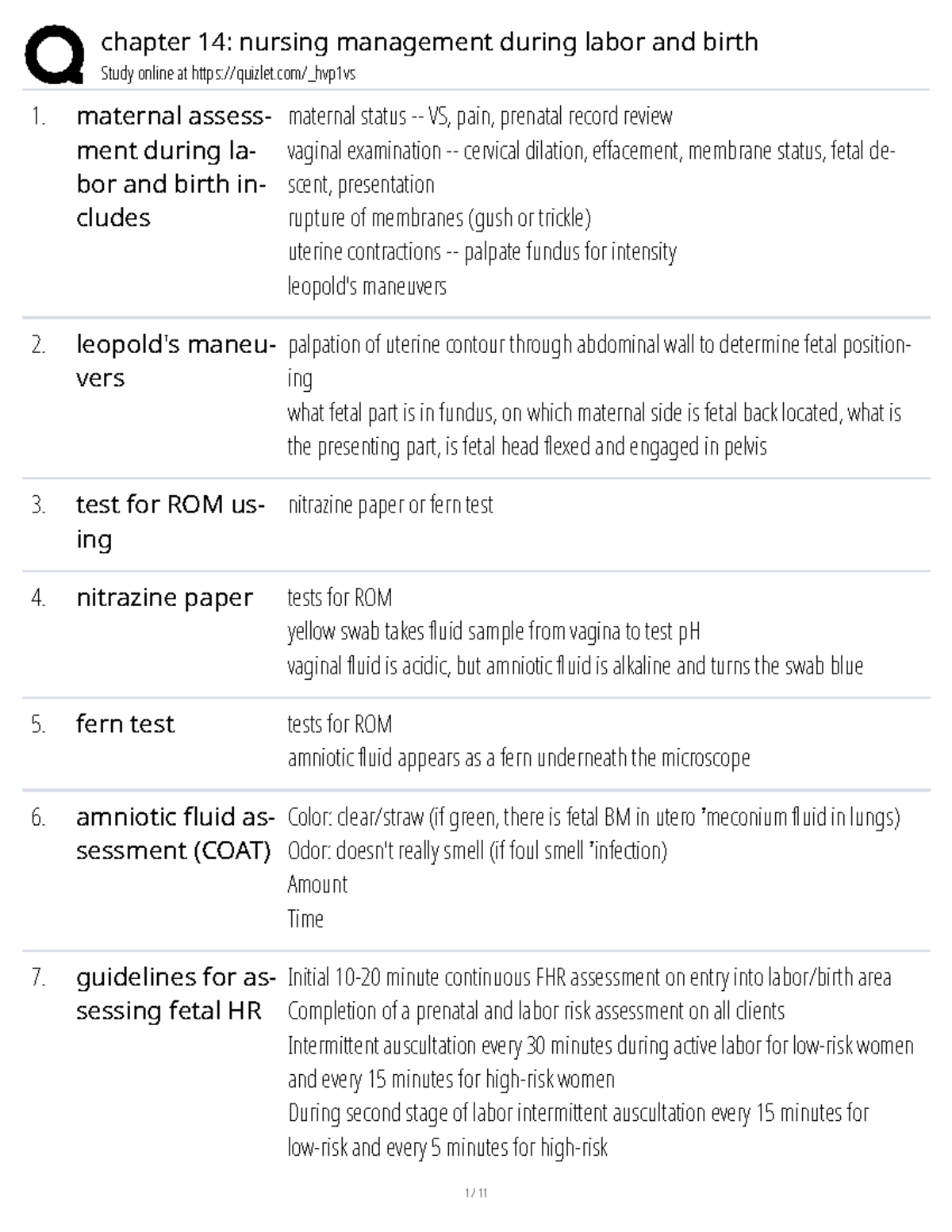 Chapter 14: Nursing Management During Labor & Birth (NURS 4112) - Studocu