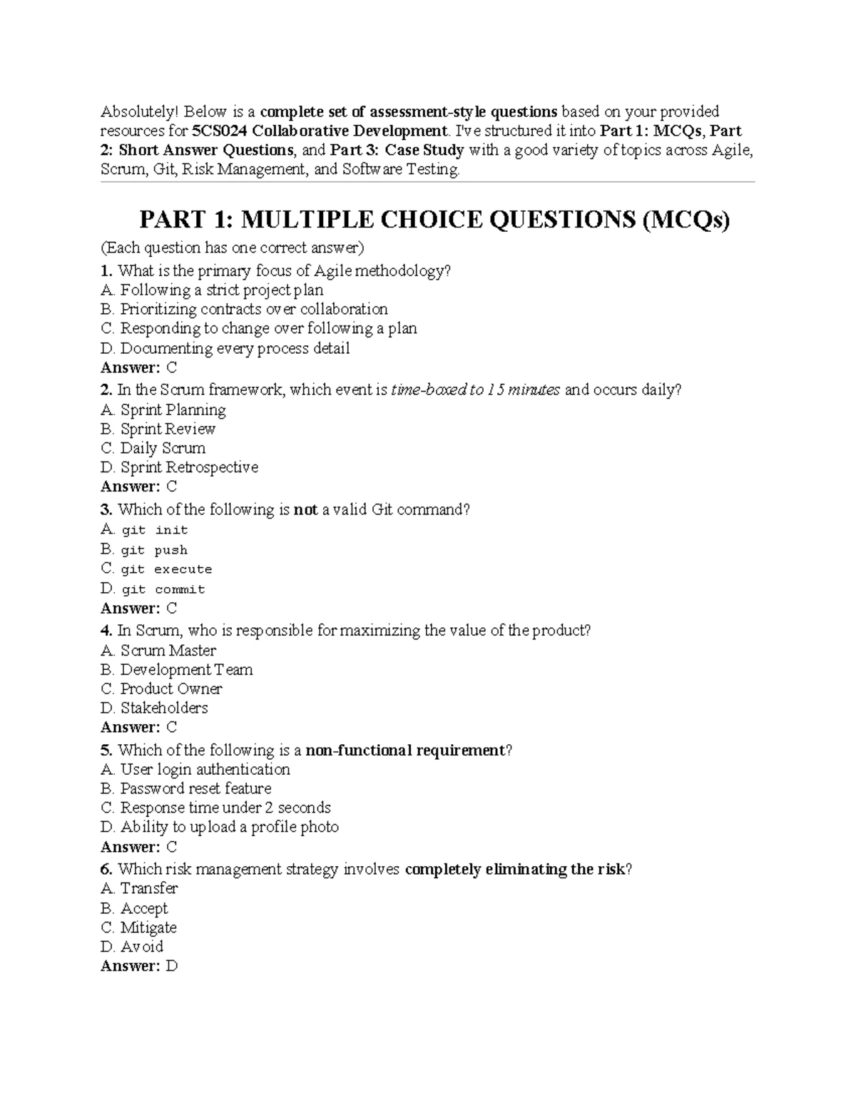 Collaborative development MCQs for exam preparation (CD MCQ) - Studocu