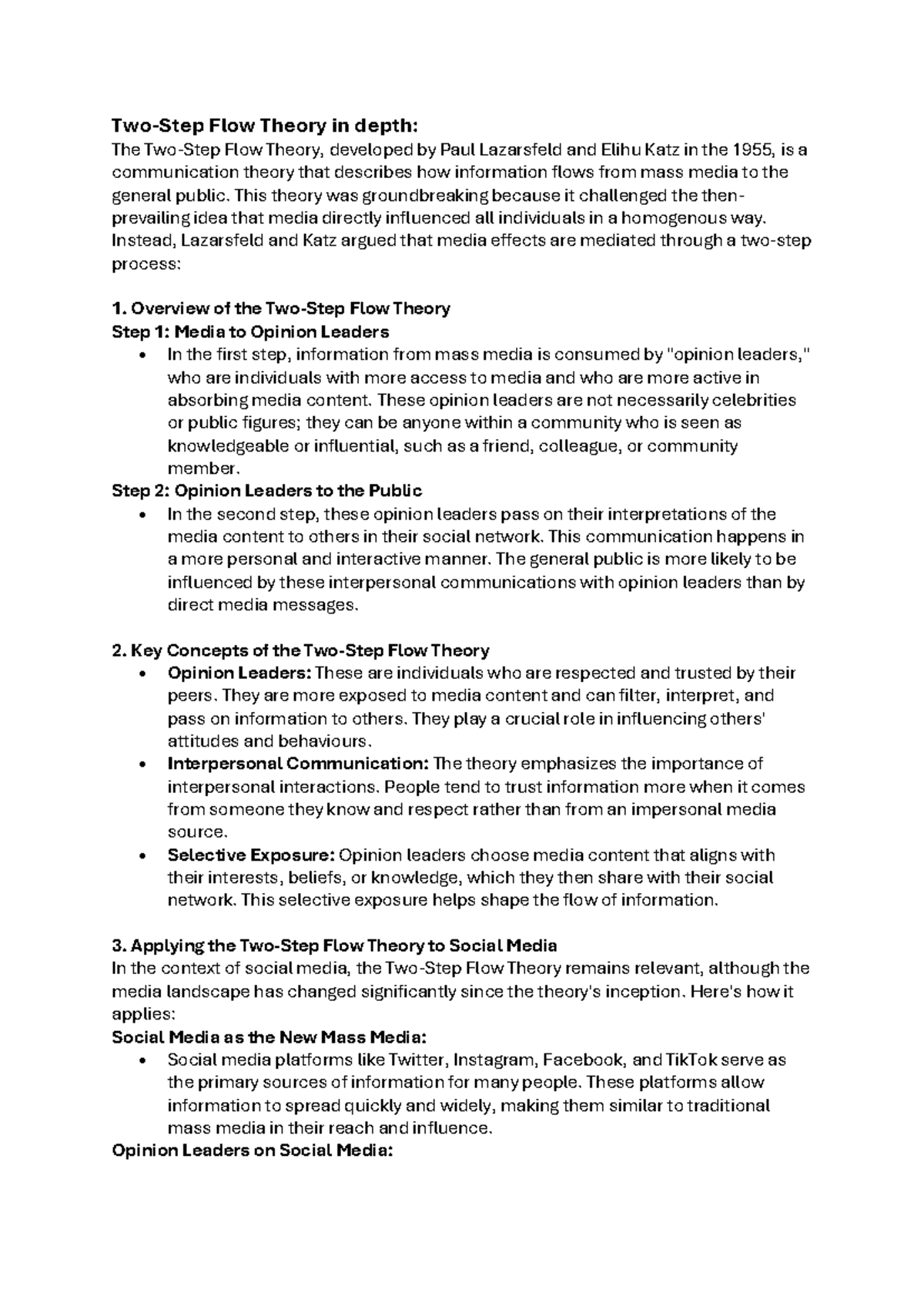 In-Depth Analysis of Two-Step Flow Theory: Social Media Insights - Studocu