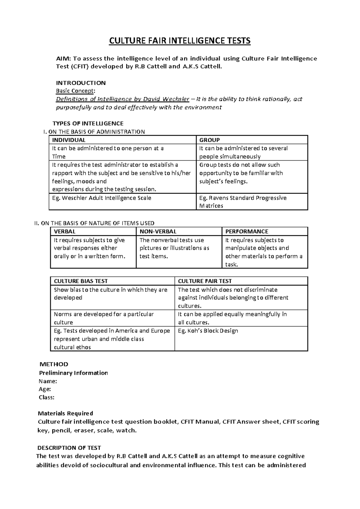 CFIT: Culture Fair Intelligence Test Overview and Administration Guide ...