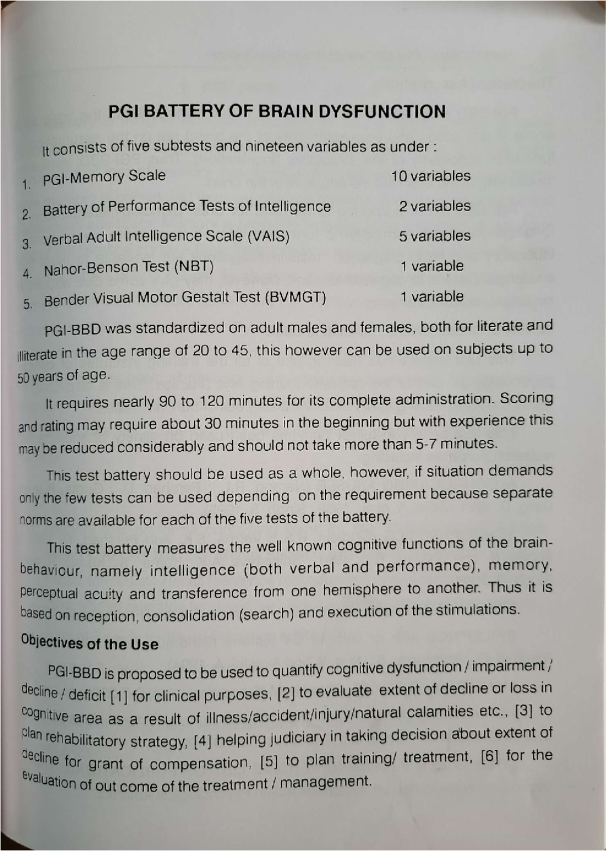 PGI Battery of Brain Dysfunction: Comprehensive Assessment Guide - Studocu