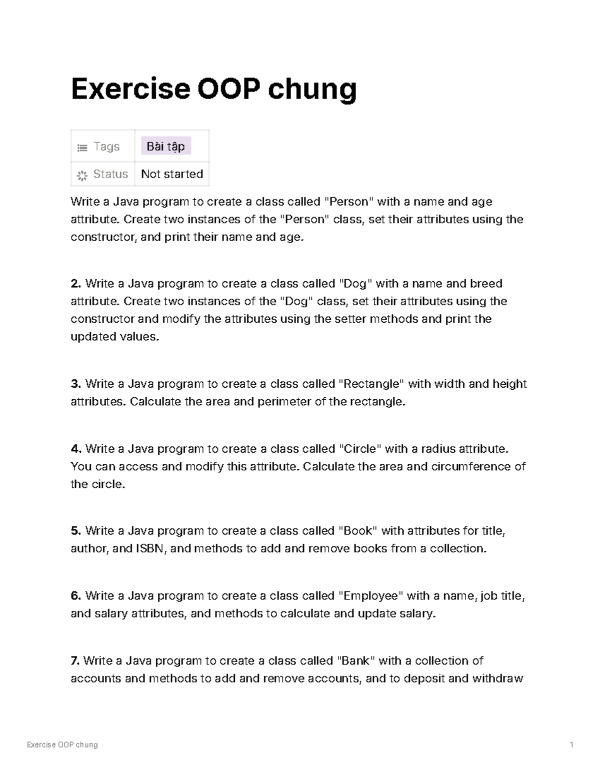 OOP Exercises: Java Class Implementations (F06) - Studocu
