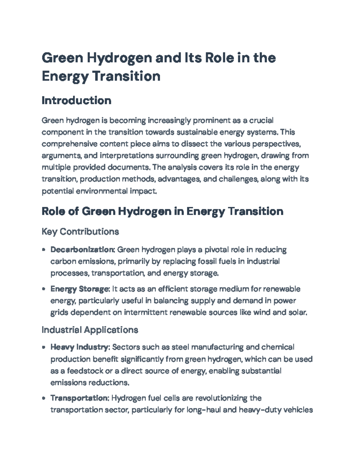 The Role of Green Hydrogen in Energy Transition: Challenges & Benefits ...
