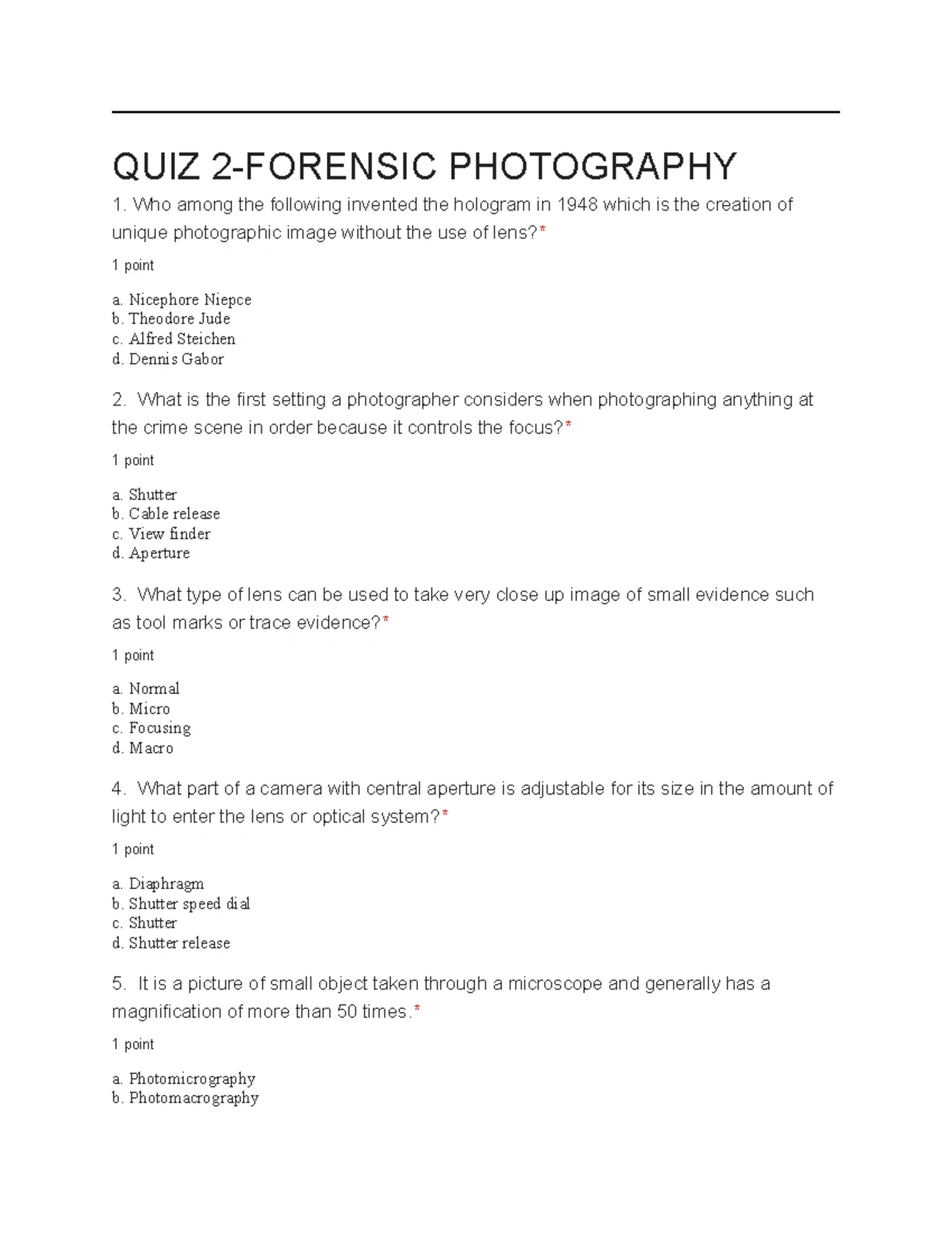 QUIZ 1 - Personal Identification Techniques Overview & Key Concepts ...