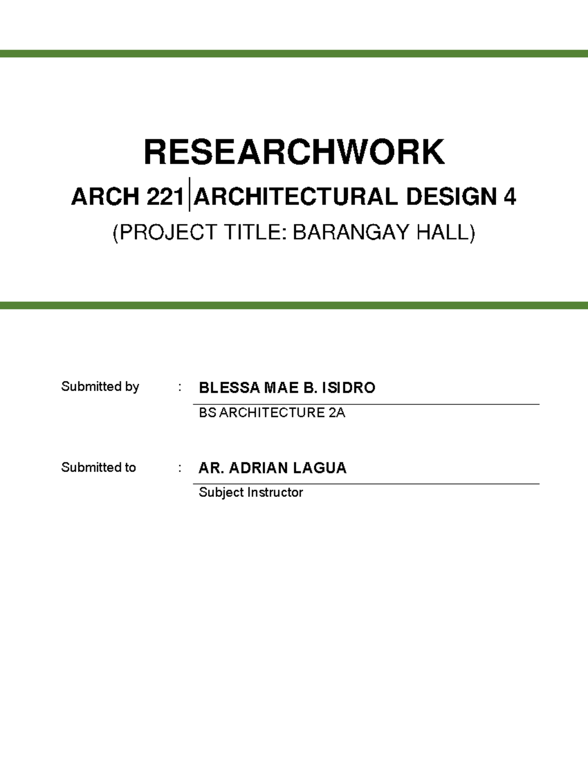 ARCH 221 Final Project: Designing a Barangay Hall and Health Center ...