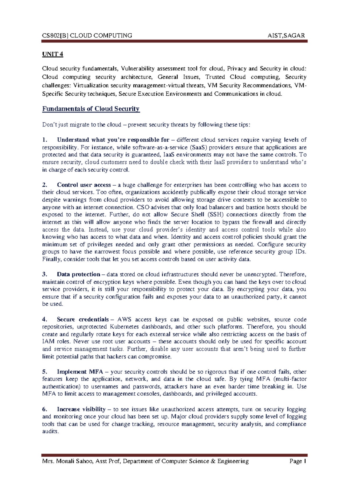 Cloud Security Fundamentals and VM Protection Strategies - Unit 4 Notes ...