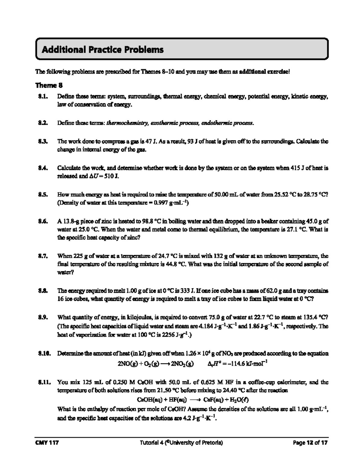 CMY 117 Additional Practice Problems - Studocu