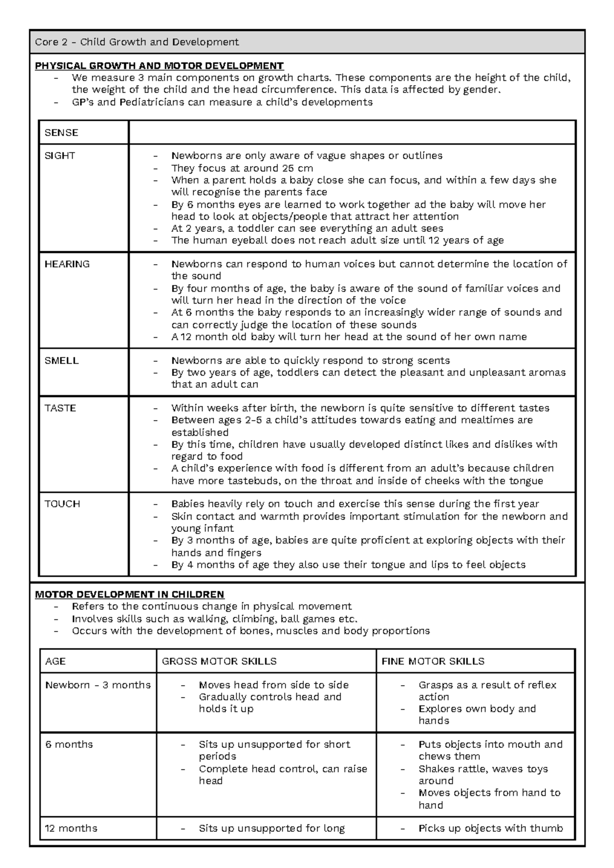 Core 2 Child Growth and Development: Physical & Motor Skills - Studocu