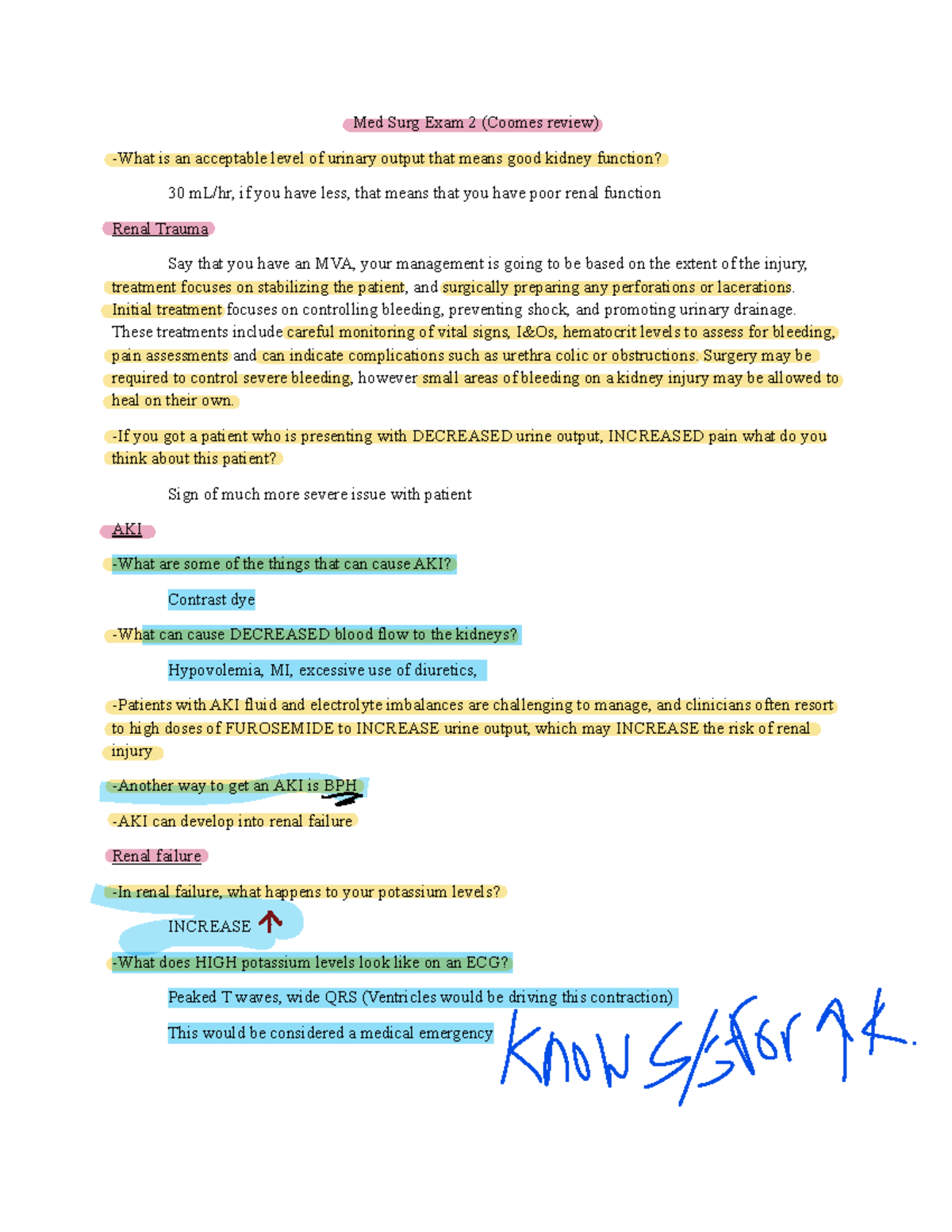 Med Surg Exam 2 Study Guide: Key Concepts & Renal Insights - Studocu