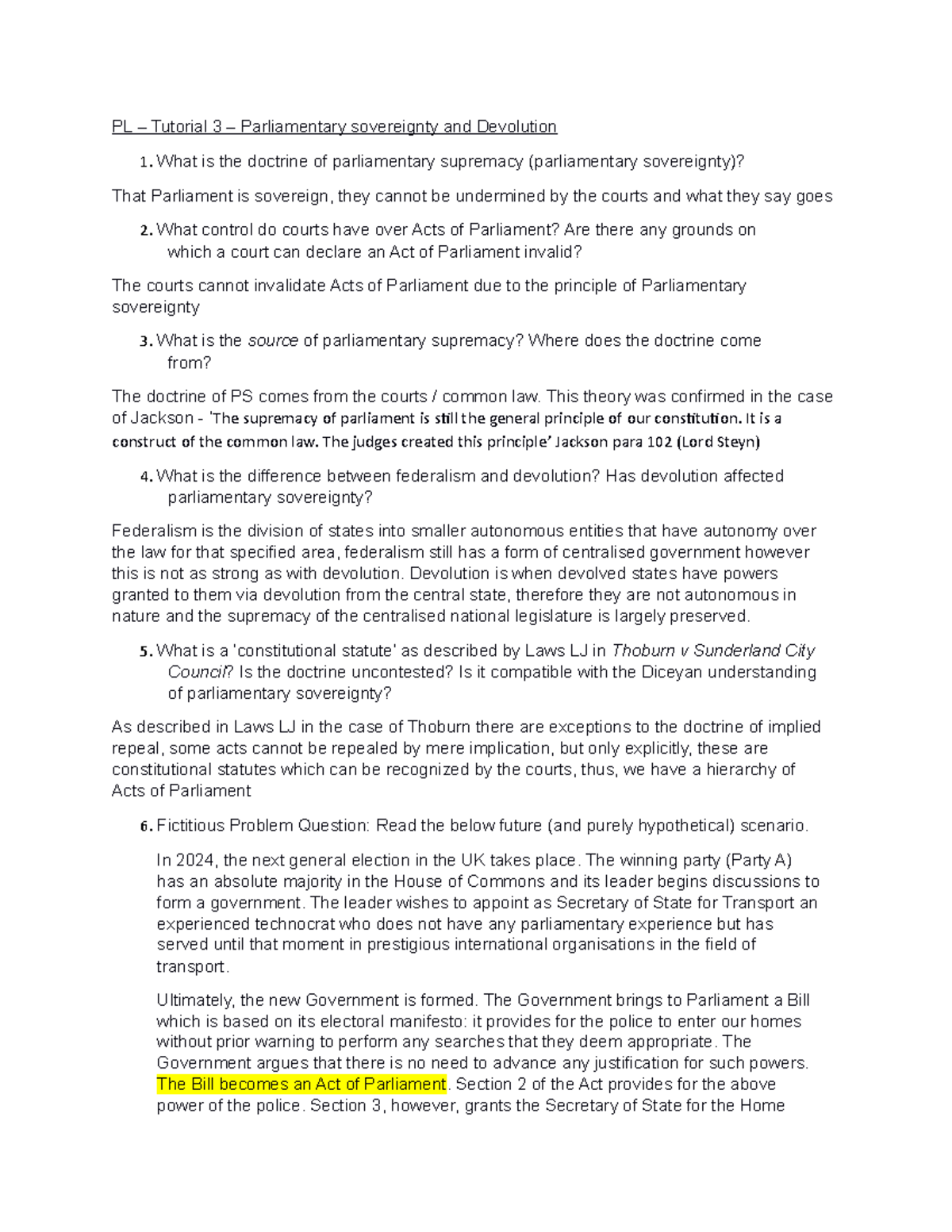 PL - Tutorial 3: Exploring Parliamentary Sovereignty & Devolution - Studocu