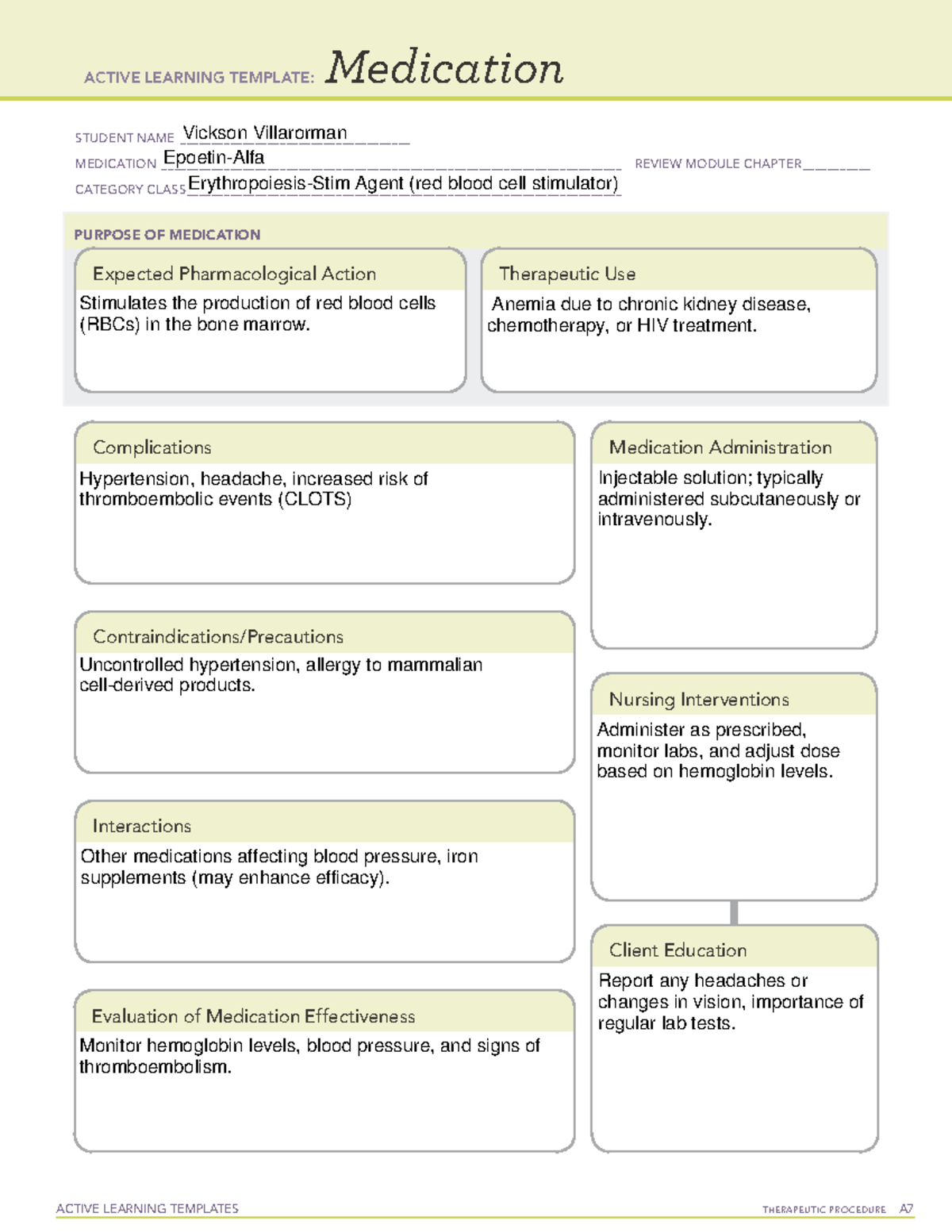 ACTIVE LEARNING TEMPLATE: Epoetin-Alfa Medication Review A7 - Studocu