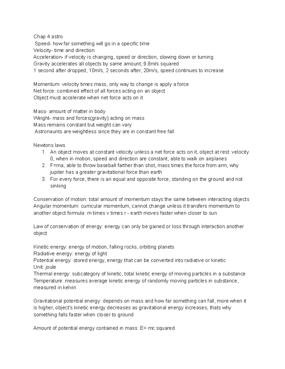 Chapter 4 Lecture Notes: Motion, Forces, and Energy Concepts - Studocu