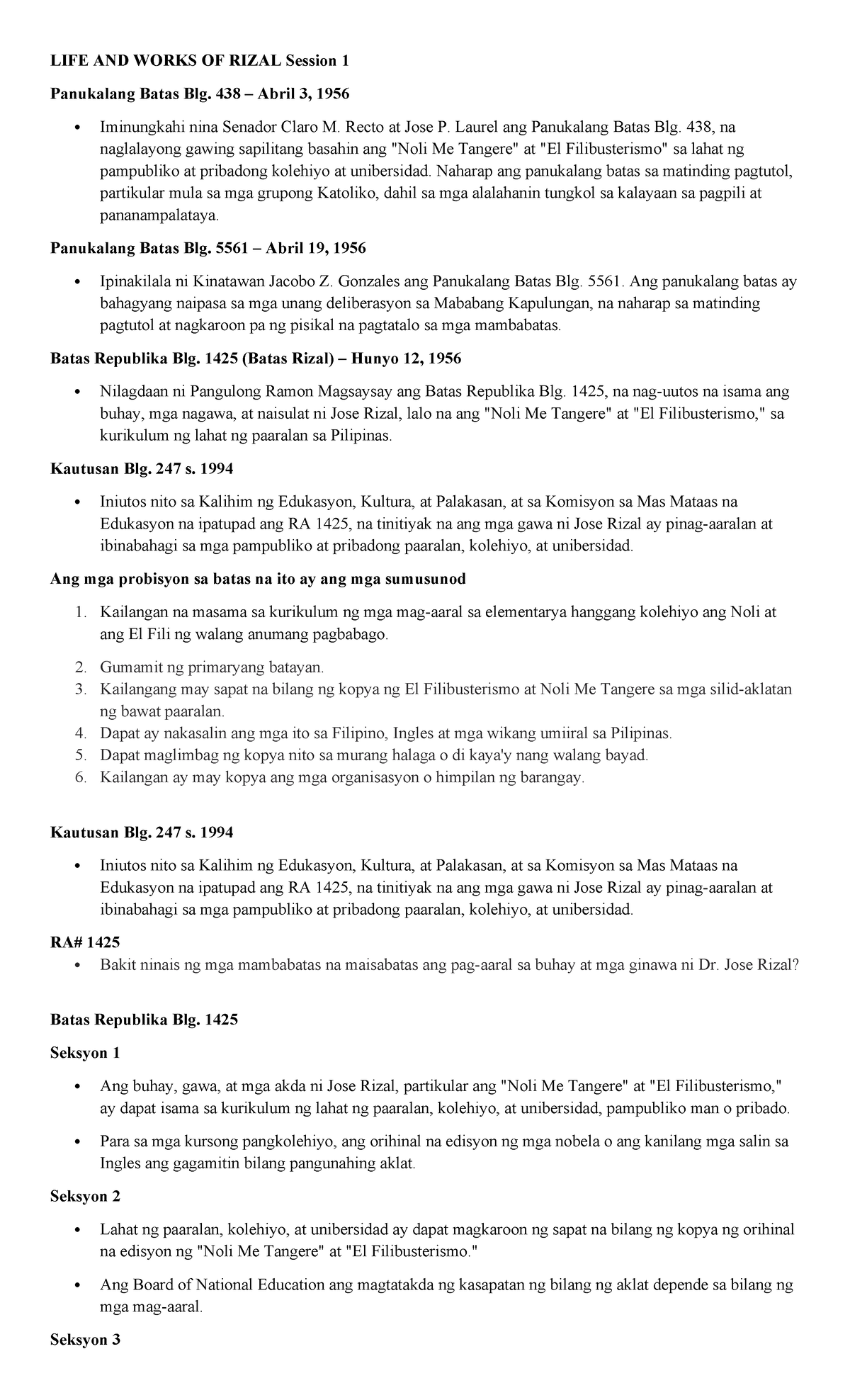 LIFE AND WORKS OF RIZAL: Comprehensive Reviewer for Session 1 - Studocu