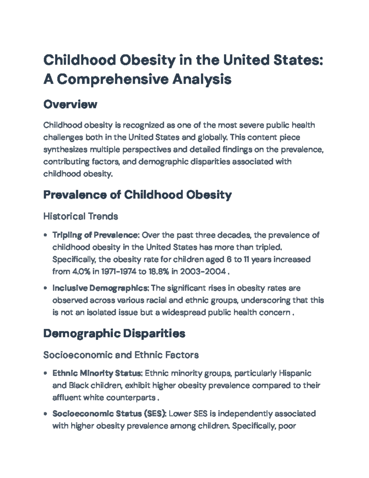 Childhood Obesity in the U.S.: A Comprehensive Public Health Analysis ...