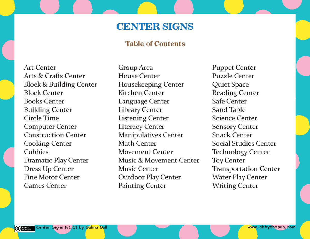 Comprehensive Guide to Center Signs in Early Childhood Education - Studocu