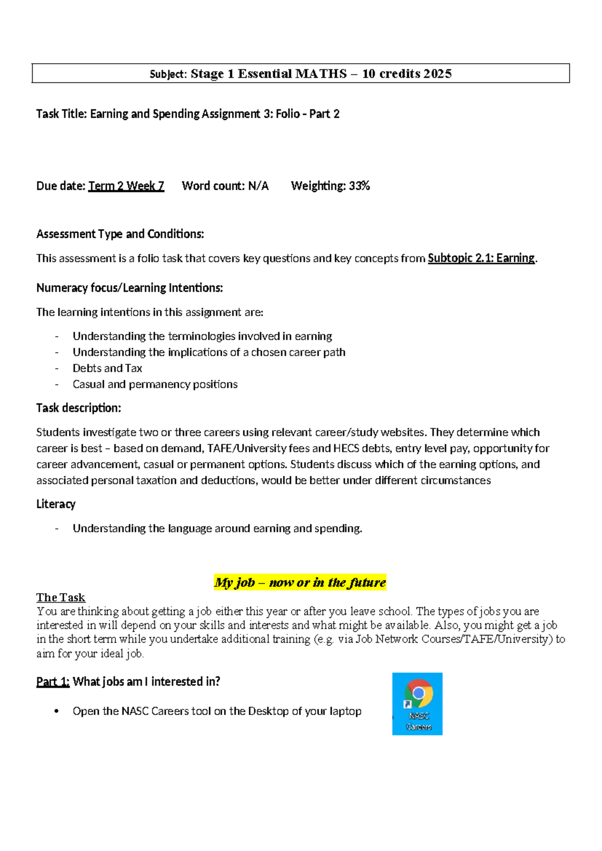Earning and Spending - Stage 1 Essential MATHS 10 Credits Folio Task 2 ...