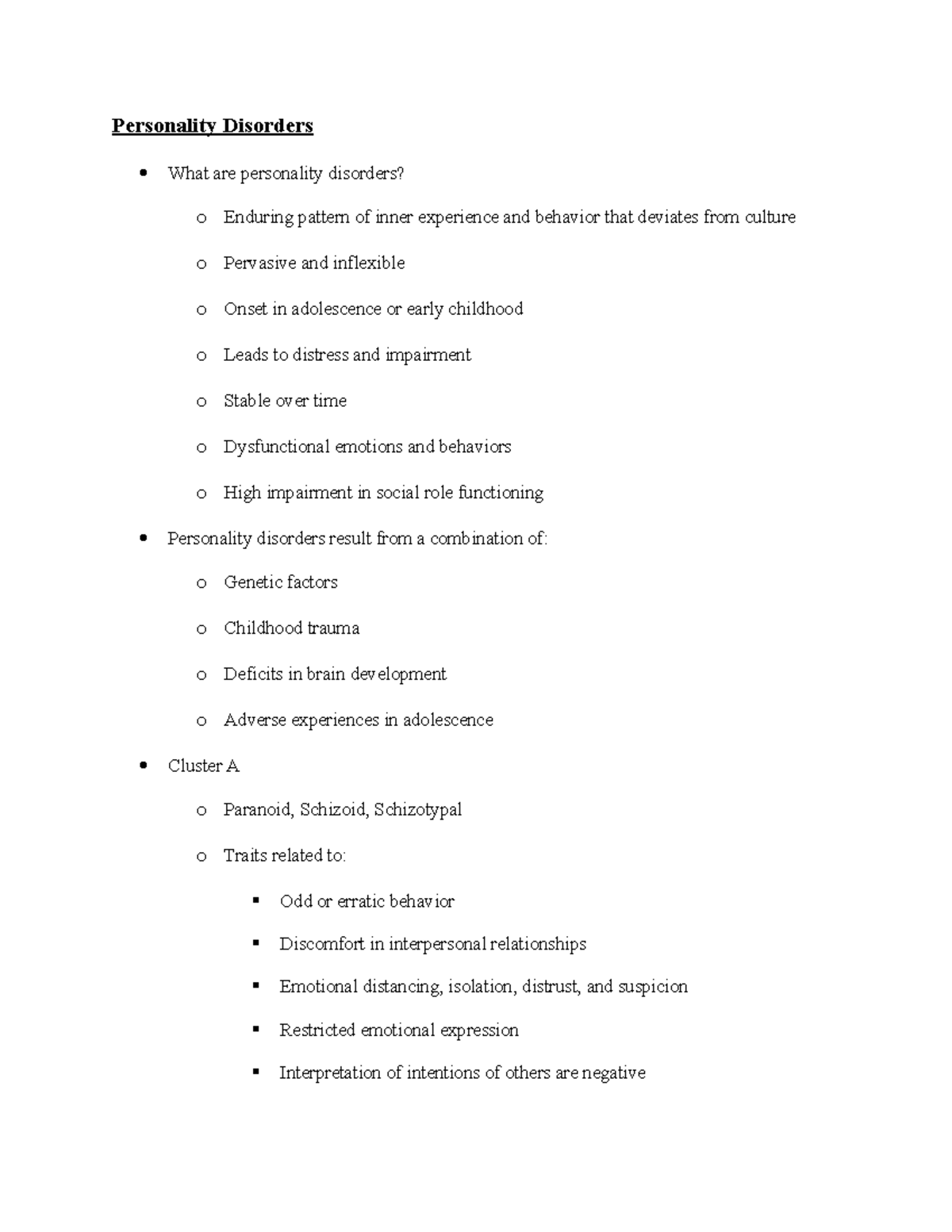 Personality Disorders Overview and Classification: Key Insights - Studocu