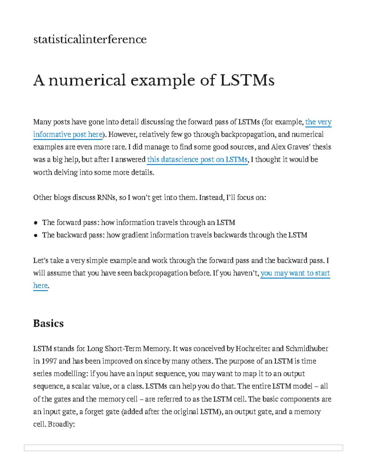 LSTM Backpropagation: A Numerical Example for Statistical Interference ...
