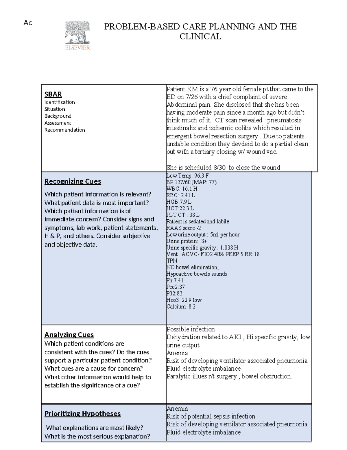 Med surge 7 problem based care plan - PROBLEM-BASED CARE PLANNING AND ...