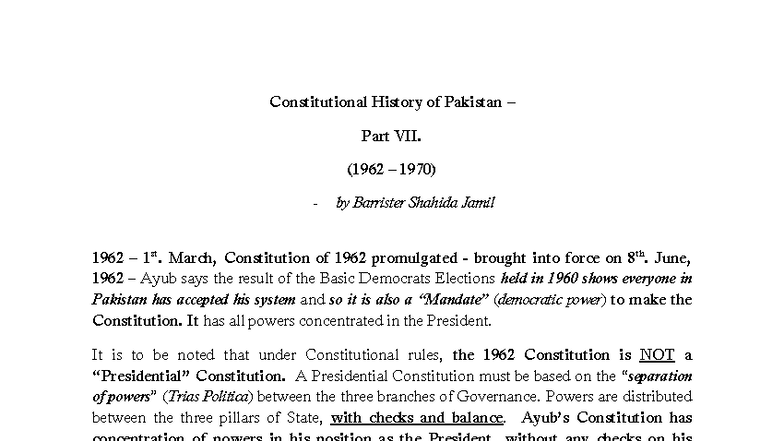 Constitutional History of Pakistan - Part VII (1962 - 1970 ...